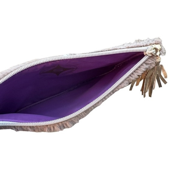 Stephanie Johnson Faux Fur Sequin Lilac Cosmetics Bag Makeup Pouch - Picture 4 of 5